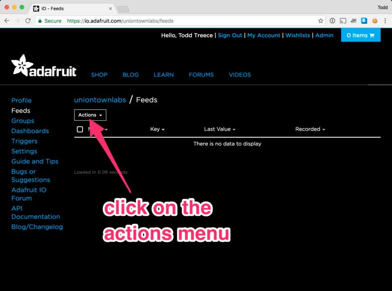 Click on the Actions Menu